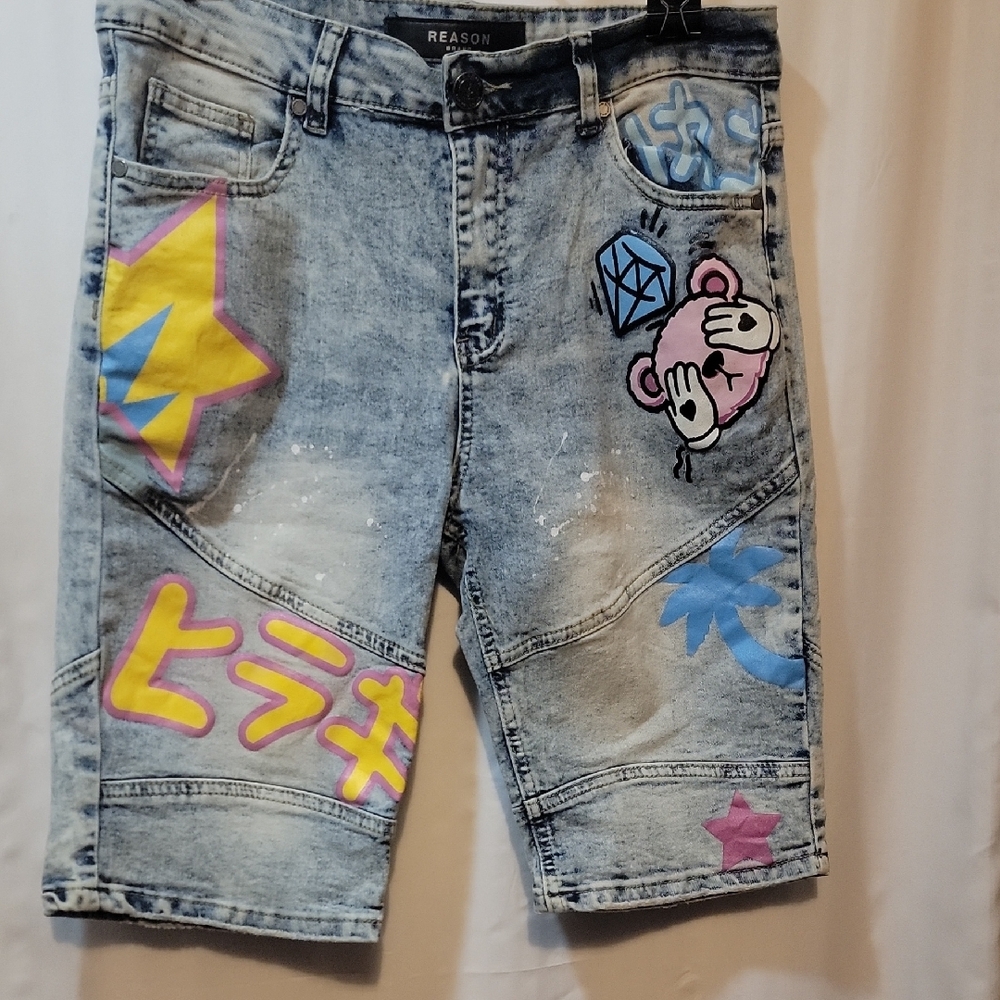 Reason Denim Shorts with Colorful Graphics